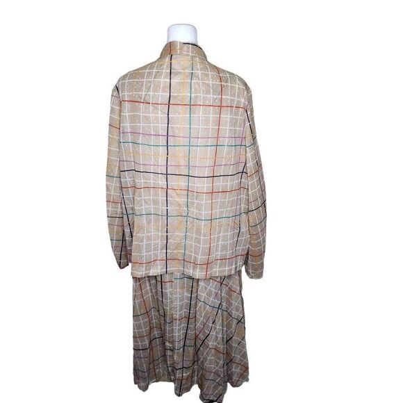 Vintage 70s Long Sleeve Top Blouson Dress Set Womens Size 3XL Beige Rainbow Chec - Picture 10 of 13